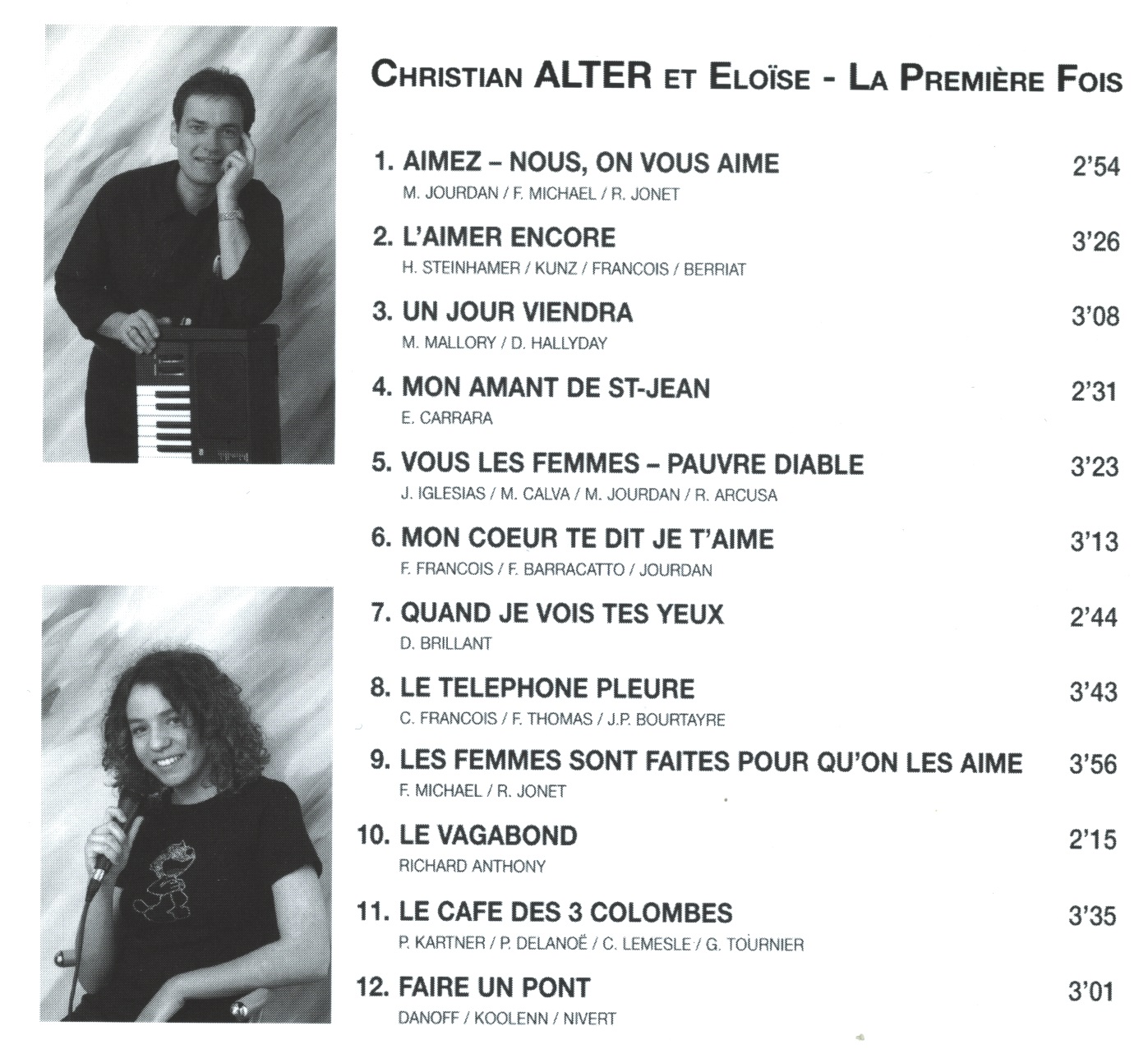 Pochette de CD : titres des chansons